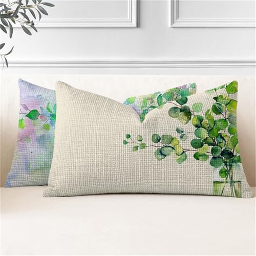Kissenbezug 40x70 2er Set Outdoor Kissen Anlage Kissenbezüge Wetterfest Vase Rechteckig Leinen Sofakissen mit Verstecktem Reißverschluss Outdoorkissen für Garten Terrassen Bank Balkon Deko J2-863 von JUAIYOON