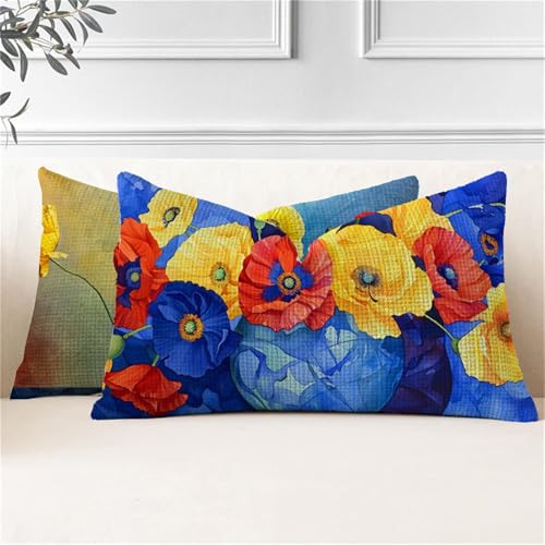 Kissenbezug 40x70 2er Set Outdoor Kissen Blume Kissenbezüge Wetterfest Vase Rechteckig Leinen Sofakissen mit Verstecktem Reißverschluss Outdoorkissen für Garten Terrassen Bank Balkon Deko J2-885 von JUAIYOON