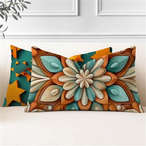 Kissenbezug 40x70 2er Set Outdoor Kissen Rost Kissenbezüge Wetterfest Mandala Rechteckig Leinen Sofakissen mit Verstecktem Reißverschluss Outdoorkissen für Garten Terrassen Bank Balkon Deko J2-927 von JUAIYOON