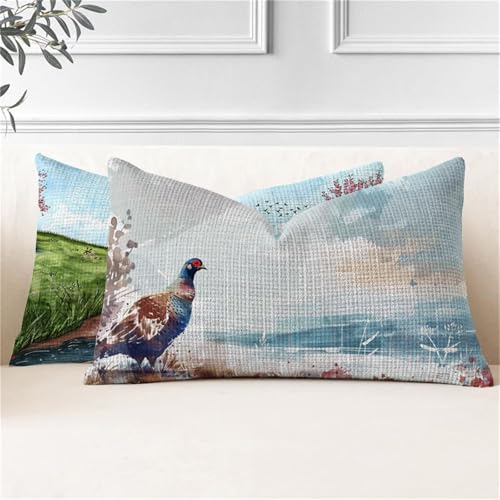 Kissenbezug 50x80 2er Set Outdoor Kissen Landschaft Kissenbezüge Wetterfest Baum Rechteckig Leinen Sofakissen mit Verstecktem Reißverschluss Outdoorkissen für Garten Terrassen Bank Balkon Deko J2-897 von JUAIYOON