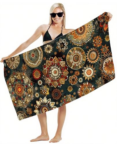 Mikrofaser Handtuch 100x200cm Strandtuch, Schnelltrocknend Stranddecke Sandfrei, Saugfähig, mit Gummiband & Wasserdichter Beutel Kordelzug, Badehandtuch für Pool Reise Gym Yoga, Strand Zubehör Y2-338 von JUAIYOON