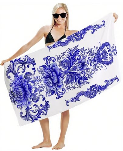 Mikrofaser Handtuch 80x160cm Strandtuch, Schnelltrocknend Stranddecke Sandfrei, Saugfähig, mit Gummiband & Wasserdichter Beutel Kordelzug, Badehandtuch für Pool Reise Gym Yoga, Strand Zubehör Y2-372 von JUAIYOON