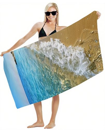 Strandtuch XXL 70x140cm Mikrofaser Handtuch, Schnelltrocknend Sandfrei Leicht mit Gummiband & Druckknöpfen, Kompakt Super Saugfähig, Badetuch für Damen Herren Kinder, Strandurlaub Must Haves Y2-413 von JUAIYOON