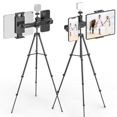 Tablet Halterung Stativ, iPad Stativ Halterung, Höhenverstellbar bis 62.99", mit 2 Halterungen und Schwenkbarem 1/4" Kugelkopf, Tablet Ständer für iPad Pro, iPad Air, iPad Mini, 4.7-12.9" Tablets von JUBORUI