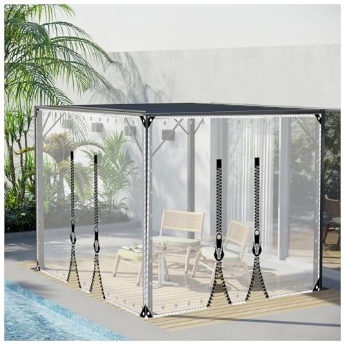 Plane Transparent mit Reißverschluss Nach Maß Durchsichtige Plane mit Ösen, Transparente Plane mit Ösen Wasserdicht, wasserdichte transparente Plane for Terrasse,Reißfest(H2.2xW5M/H7.22xW16.4ft) von JUCCJUXIN