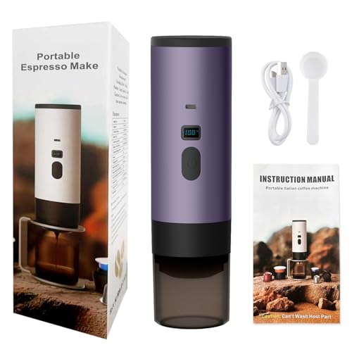 JUCHRZEY 2 in 1 Tragbare Kaffeemaschine, Elektrische Espressomaschine, Mini Reise-Camping-Kaffeemaschine mit gemahlenem Kaffee & NS-Kapsel for Camping, Auto, Wohnmobil, Wandern (Lila) von JUCHRZEY