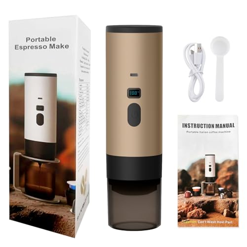 JUCHRZEY 2-in-1 Tragbare Kaffeemaschine, Elektrische Espressomaschine, Mini Reise-Camping-Kaffeemaschine mit gemahlenem Kaffee & NS-Kapseln for Camping, Auto, Wohnmobil, Wandern (Champagner) von JUCHRZEY