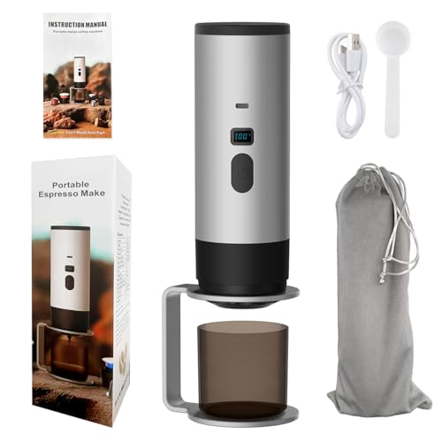 JUCHRZEY 2-in-1 Tragbare Kaffeemaschine, Elektrische Espressomaschine, Mini Reise-Camping-Kaffeemaschine mit gemahlenem Kaffee & NS-Kapseln for Camping Auto Wohnmobil Wandern (Grau) von JUCHRZEY