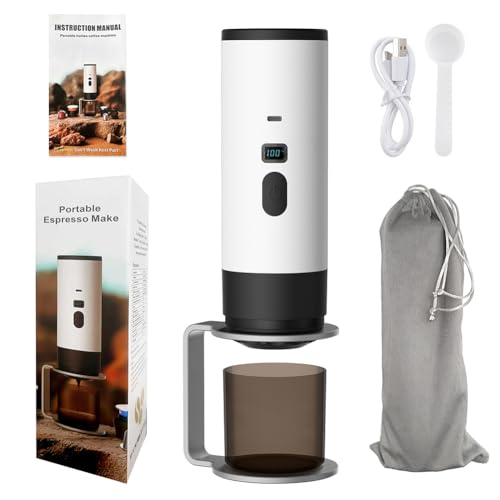 JUCHRZEY 2 in 1 Tragbare Kaffeemaschine, Elektrische Espressomaschine, Mini Reise Camping Kaffeemaschinen mit gemahlenem Kaffee & NS Kapsel for Camping Auto Wohnmobil Wandern (Weiß) von JUCHRZEY