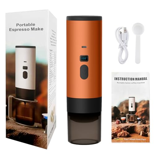JUCHRZEY 2 in 1 tragbare Kaffeemaschine, elektrische Espressomaschine, Mini Reise-Kaffeemaschine for Camping mit gemahlenem Kaffee & NS Kapsel for Camping, Auto, Wohnmobil, Wandern (Orange) von JUCHRZEY