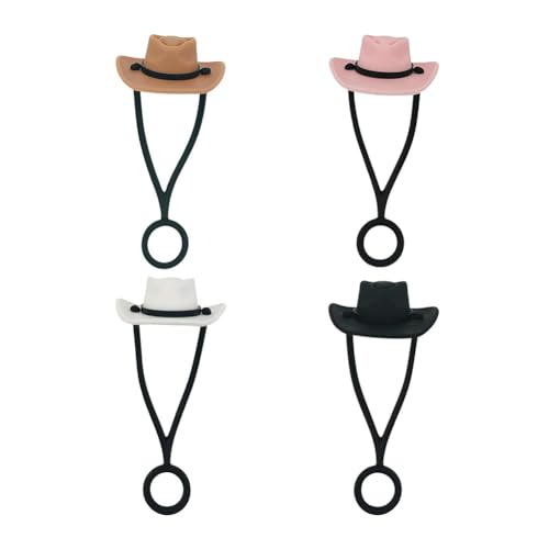 JUCHRZEY 4 Stück Silikon-Cowboyhut-Strohhalm-Abdeckung, staubdicht, niedliche Strohspitzen-Abdeckung, wiederverwendbar, Trinkhalm-Kappe, Strohaufsatz, Zubehör for Männer und Frauen als Gesch von JUCHRZEY