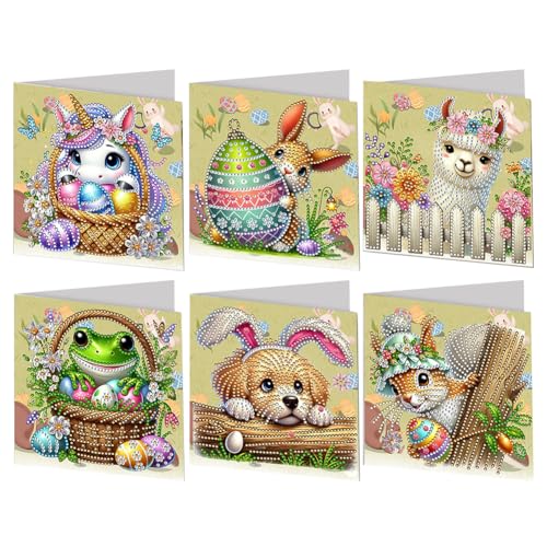 JUCHRZEY 6er Set Ostern Diamond Painting Karte, 5D Diamant Malerei Karten Set, Ostern Deko, Diamantmalerei Grußkarte for Feiertagsfeiern JUCHRZEY 6er Set Ostern Diamond Painting Karte, 5D Diamant Malerei Karten Set, Ostern Deko, Diamantmalerei Grußkarte for Feiertagsfeiern von JUCHRZEY