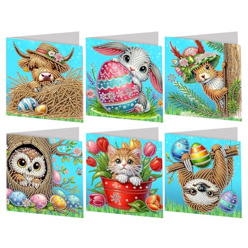 JUCHRZEY 6er Set Ostern Diamond Painting Karte, 5D Diamant Malerei Karten Set, Ostern Deko, Diamantmalerei Grußkarte for Feiertagsfeiern JUCHRZEY 6er Set Ostern Diamond Painting Karte, 5D Diamant Malerei Karten Set, Ostern Deko, Diamantmalerei Grußkarte for Feiertagsfeiern von JUCHRZEY
