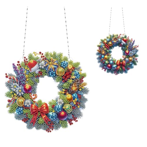 JUCHRZEY Acryl speziell geformtes Weihnachtsthema DIY 5D-Kristall-Strass-Kranz-Set, Diamant-Kunstgemälde, Hängegirlande, Ornament for Wand- und Türdekoration von JUCHRZEY