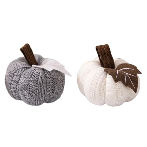 JUCHRZEY Ernte-Häkelkürbis-Dekoration, gestrickte Herbst-Kürbisse for die Herbsthochzeit (grau) von JUCHRZEY