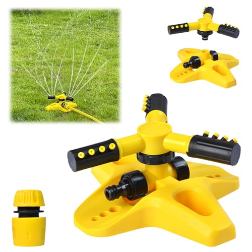 JUCHRZEY Gartensprinkler, Automatischer Rasensprenger mit 3 verstellbaren Armen, 360° rotierende Wasserverteilung for Bewässerung von Grass, Pflanzen, Blumen und Gemüse (Rohrgröße: 4 Anschlüsse) von JUCHRZEY
