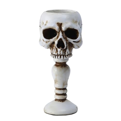 JUCHRZEY Stumpenkerzenhalter Gothic Totenkopf Teelichthalter Harz Kerzenständer Tischdekoration Ornament Halloween Horror Kerzenständer Dekoration von JUCHRZEY