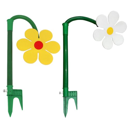 Tanzender Blumen Wassersprüher, Spaßiger Gänseblümchen Sprinkler, 720° drehbarer Beregnungssprinkler Wassersprüher Gartendekoration for Rasen und Garten, Haustierspielzeug (2 Stück Gelb Weiß) von JUCHRZEY