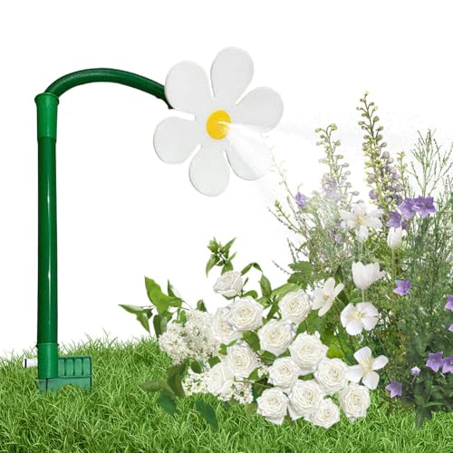 Tanzender Blumen-Wassersprüher, lustiger Gänseblümchen-Sprinkler, 720° rotierender Bewässerungssprinkler Wassersprüher Gartendekoration for Rasen & Garten, Spielzeug for Haustiere (Weiß) von JUCHRZEY
