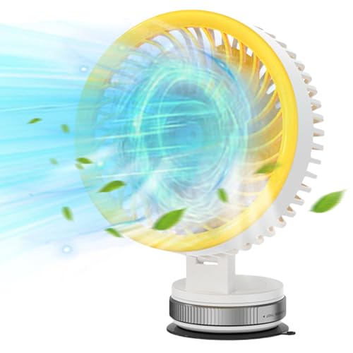 Wandmontierter Ventilator, USB wiederaufladbarer Ventilator, Saugnapf-Elektrolüfter mit 3 Geschwindigkeiten for Schreibtisch Büro, Auto Kühlventilatoren for Auto LKW Van SUV Wohnmobil Boot, (Gelb) von JUCHRZEY