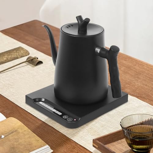 Edelstahl Wasserkocher mit Intelligente Temperatureinstellung, 1000W Elektrischer Teekessel mit Speicherfunktion und Trockengehschutz, Perfekt für die Familie 1L, Schwarz von JUDEMII
