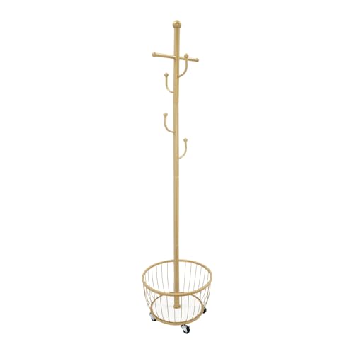 JUDEMII Garderobenständer Gold praktischer Garderobenständer mit 6 Haken Garderobe Kohlenstoffstahl Kleiderbaum freistehend Höhe 168 cm Kleiderständer mobil mit 4 Räder für Mäntel Hüte Taschen von JUDEMII
