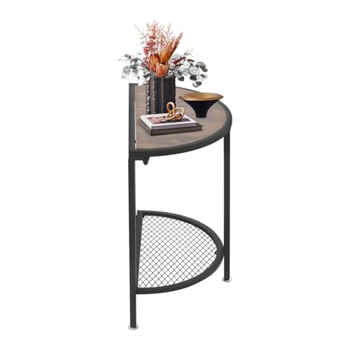 JUDEMII Halbmond Beistelltisch mit Metallregal & 2 Ebenen, Metall-Beistelltisch mit Untere Ebene Mesh, für Schlafzimmer, Balkon, Terrasse (Schwarz+Walnuss Farbe) von JUDEMII