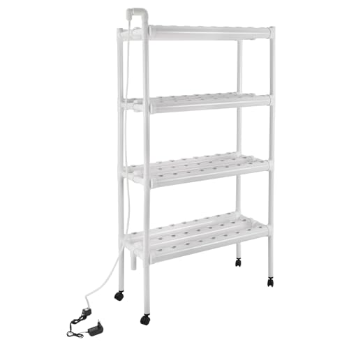 JUDEMII Hydroponic Site Grow Kit Weiß mit 4 Etagen 108 Standorte Hydroponische Anzuchtsysteme mit Zeitschaltuhr Wasserpumpe Hydroponisches Grow Kit aus PVC-U Material für den Anbau Salat Raps Rüben von JUDEMII