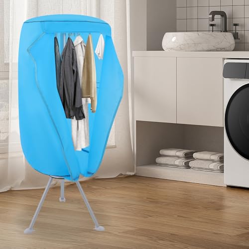 JUDEMII Tragbarer Wäschetrockner, Kleiderschrank Warmlufttrockner Design Klappbar 1000W, Tragkraft 10kg, 180min Timer, Überhitzungsschutz, Elektrischer Trockner/Rack für Zuhause (Blau) von JUDEMII