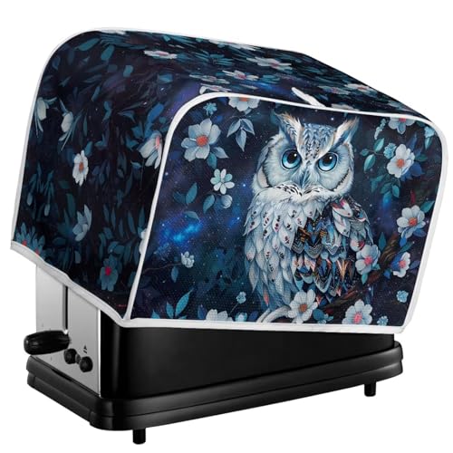 JUDENTIDOS Blaue Eule Blumendruck 2 Scheiben Toaster Staubschutz Brotmaschine Ofen Staubdichte Abdeckung Küche Backgeschirr Schutz Staubdicht Fingerabdruck Schutz von JUDENTIDOS
