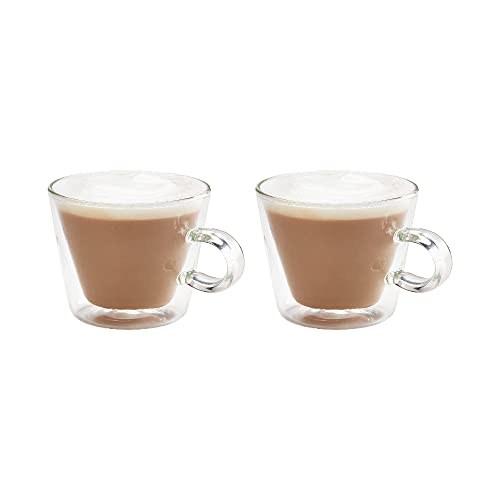 JUDGE Duo Flare 2 Cappuccino Tassen aus Glas, Konische Doppelwandige Kaffeegläser mit Henkel – Vakuumisolierte, Hitzebeständige Doppelwandige Gläser, 250 ml Kaffee Gläser Set von JUDGE