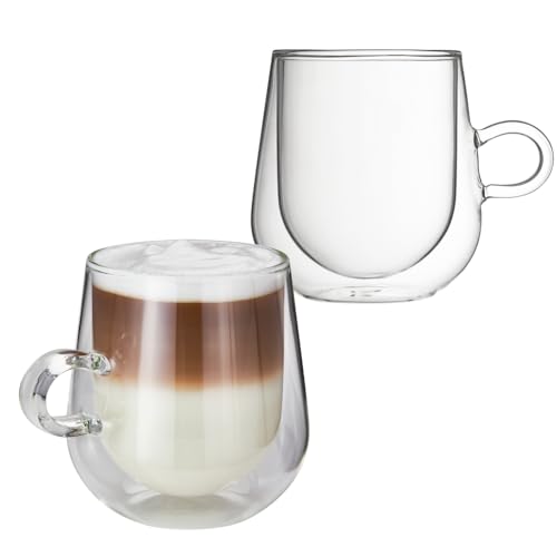 JUDGE Duo Latte Doppelwandige Kaffeegläser mit Henkel, 475 ml, 1 Tasse – Vakuumisolierte Latte Macchiato Gläser, Kaffee Gläser Set, Hitzebeständig von JUDGE
