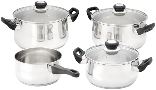 Judge Vista 4-teiliges Topfset Induktion – Edelstahl- Kochtöpfe für alle Herdarten, 18 cm Stielkasserolle, 20 cm & 24 cm Schmortopf und 24 cm Suppentopf, Langlebiger Küchentopfsatz von JUDGE