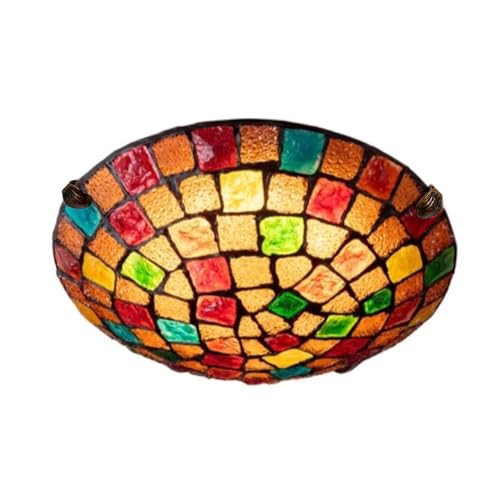 JUDU Hand-Made Tiffany Traditionelle Deckenmontage Licht Buntglas Mission Inverted Deckenleuchte Flush Deckenleuchte Pendelleuchte für Wohnzimmer Schlafzimmer Hotel Cafe Arbeitszimmer (Kleine Größe) von JUDU