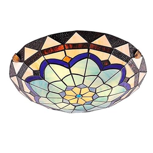 JUDU Retro Deckenleuchte Tiffany Stil Deckenlampe Handgefertigte Kunst Glas Lampenschirm Decken Beleuchtung E27 Leuchte für Wohnzimmer Schlafzimmer Esszimmer Korridor Badezimmer Balkon (M(30cm)) von JUDU