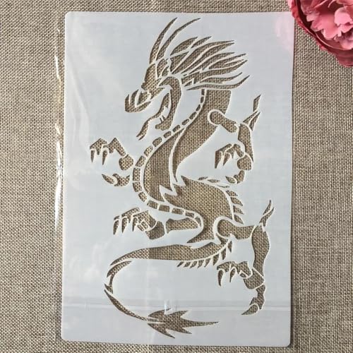 Drachenschablonen zum Malen, 26 x 18 cm, westliche Drachen-Schablonen zum Basteln, wiederverwendbar, Tiervorlage, Zeichenvorlagen, DIY-Kunstprojekte, Stil C, 29 x 21 cm von JUDUOYANXIAN