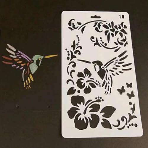 Schablonen zum Basteln, 26 x 17,5 cm, Kolibri-Blume, wiederverwendbares Schablonen-Set zum Malen auf Holzwand, Leinwand, Kunststoffschablone für Tür, Heimdekoration Schablonen zum Basteln, 26 x 17,5 cm, Kolibri-Blume, wiederverwendbares Schablonen-Set zum Malen auf Holzwand, Leinwand, Kunststoffschablone für Tür, Heimdekoration von JUDUOYANXIAN