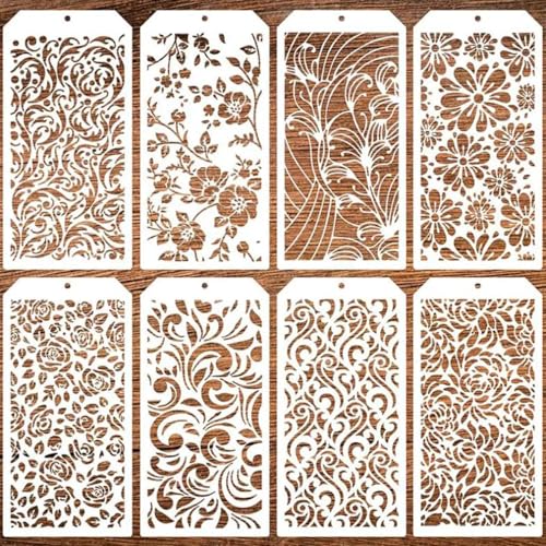 Schablonen zum Malen auf Holz, 8 Stück, 23 x 12 cm, Blumen-Motiv-Zeichenschablonen-Set zum Malen auf Holz, Wand, Stoff, Tür, Veranda, Felsen, Bastelzubehör Schablonen zum Malen auf Holz, 8 Stück, 23 x 12 cm, Blumen-Motiv-Zeichenschablonen-Set zum Malen auf Holz, Wand, Stoff, Tür, Veranda, Felsen, Bastelzubehör von JUDUOYANXIAN