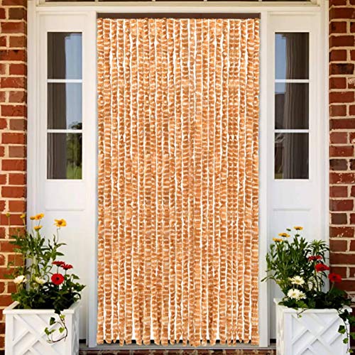 JUDYY Insektenschutz-Vorhang, Fliegenvorhang, Fliegenschutz Tür, Balkontür Fliegengitter, Fiegengittertür, Ocker und Weiß 100x220 cm Chenille von JUDYY