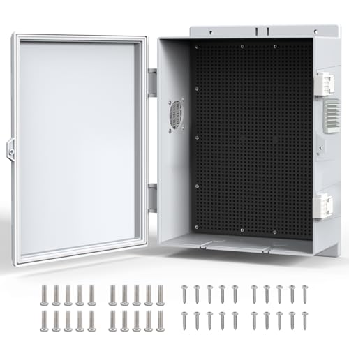 Elektrische Abzweigdose für den Außenbereich, ABS, wasserdichtes Gehäuse, Kunststoff, wetterfest, Projektbox mit interner Montageplatte, Scharnierabdeckung (39,9 x 27,9 x 10,4 cm) von JUEDIFX