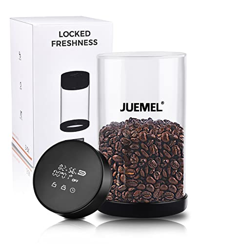 JUEMEL Automatischer Vakuum-Kaffee-Behälter, Frischhaltedose mit Temperatur- und Luftfeuchtigkeit, LCD-Display, Zeitaufzeichnung, elektrisches Kaffeeglas, klares Glas (950 ml) von JUEMEL