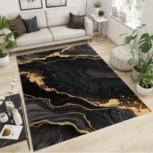 JUFUMUP Nordischer Luxus Schwarzgold Teppiche Gegend, Abstrakter Marmor Teppich Wohnzimmer Kurzflor - für Wohnzimmer, Schlafzimmer, Esszimmer 120 x 170 cm JUFUMUP Nordischer Luxus Schwarzgold Teppiche Gegend, Abstrakter Marmor Teppich Wohnzimmer Kurzflor - für Wohnzimmer, Schlafzimmer, Esszimmer 120 x 170 cm von JUFUMUP