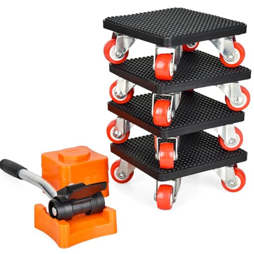 JUGGPENG 9-Teiliges Möbel Transportroller Set, Schwerer Möbeltransporter mit Verlängerungsstange und 4 Möbelroller, 360 Grad Drehbar Rads, 400kg Tragfähigkeit, Möbelheber Möbeltransportrollen von JUGGPENG