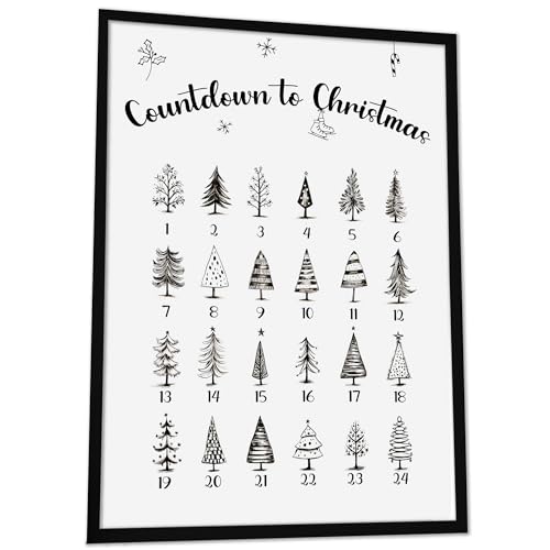 JUHMI Adventskalender Poster Countdown to Christmas, A3 (30x42 cm) Weihnachtsdeko Kalender zum Abstreichen, Wohnzimmer Wanddeko, Schlafzimmer, Küche Dekoration, mit und ohne Rahmen von JUHMI