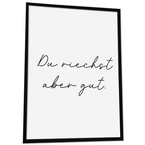 JUHMI Badezimmer Deko Bilder, HD Kunstdruck Bilder mit Rahmen, Wand Deko Aesthetic - WC Schild als Bad Deko Poster oder Gäste WC Deko: Du Riechst Aber Gut (30x40cm) mit Holz Rahmen von JUHMI