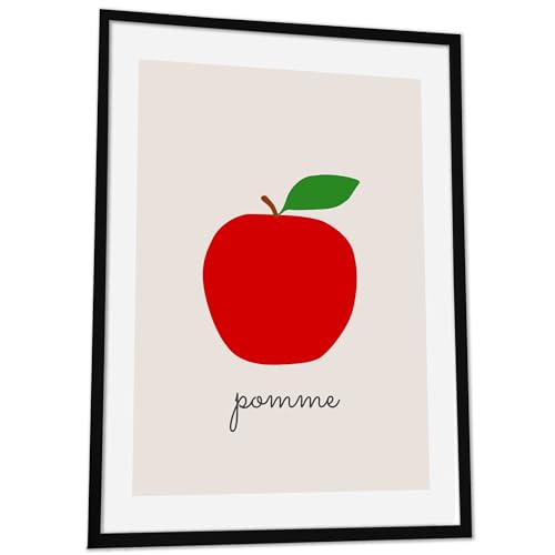 JUHMI Bilder Küche : Vintage Fruits Pomme - Poster als Deko Aesthetic Wanddeko Küche/Esszimmer/Wandbilder Wohnzimmer - Küchenbilder Geschenk: Apfel - A3 (29,7x42 cm) Ohne Rahmen von JUHMI