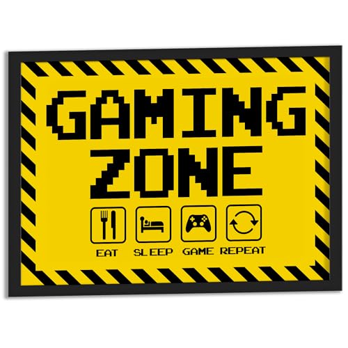 JUHMI Gaming Zone Eat Sleep Game Repeat Poster A4 (21x29 cm), Gaming Deko Schild Poster für Zocker: Perfekte Gaming Zubehör Geschenkidee für Gamer! Ideal für Zocker Zimmer & als Geschenk für Teenager von JUHMI