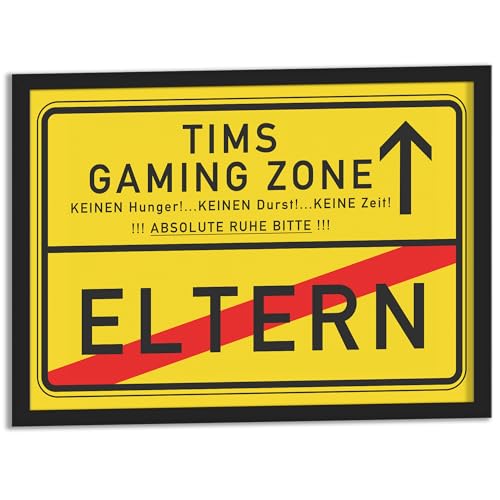 JUHMI Gaming Zone Poster Personalisiert A3 (30x42 cm), Gaming Deko Schild Poster für Zocker: Perfekte Gaming Zubehör Geschenkidee für Gamer! Ideal für Zocker Zimmer & als Geschenk für Teenager von JUHMI