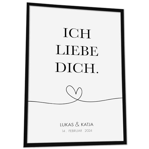 JUHMI Paarbild Personalisiert mit Namen und Datum, Wandbild Hochzeitsgeschenke für Brautpaar Valentinstag, Jahrestag, Partner Geschenke Idee/Geschenk Hochzeit, DIN A4 (21x30cm) - Rahmen wählbar von JUHMI