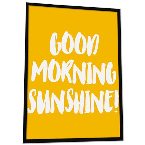 JUHMI Poster Vintage Good Morning Sunshine Gelb - Aesthetic Room Decor/Zimmer Deko Aesthetic - Wanddeko Wohnzimmer Schlafzimmer Küche Badezimmer - A4 (21x29,7cm) mit Holz Rahmen von JUHMI